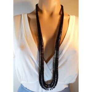 Vintage Navajo JET 36" Very Long Graduated Disc Beaded Necklace